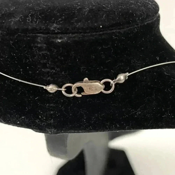 Baroque Pearl Wire Floating Necklace Silver .925 15" Choker - Picture 5 of 8